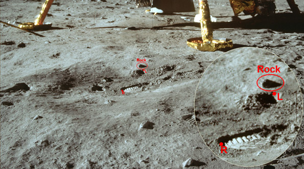 Lablled detain from 5915 showing the small
                    rock and bootprints identified in 5903